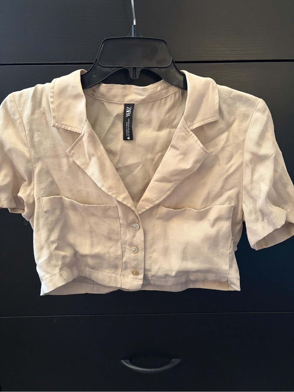 Zara Safari Short-Sleeve Cropped Button-Up Top